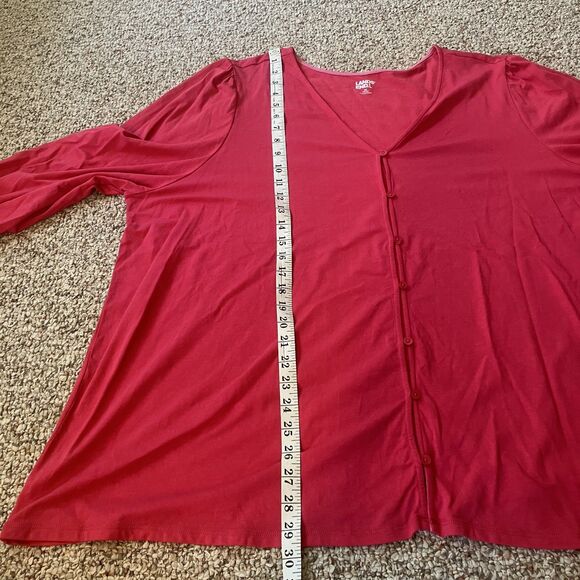 Lands End Womens Long Sleeve Button Up Top Plus Size 3X Pink Bishop Romantic V - Picture 8 of 9